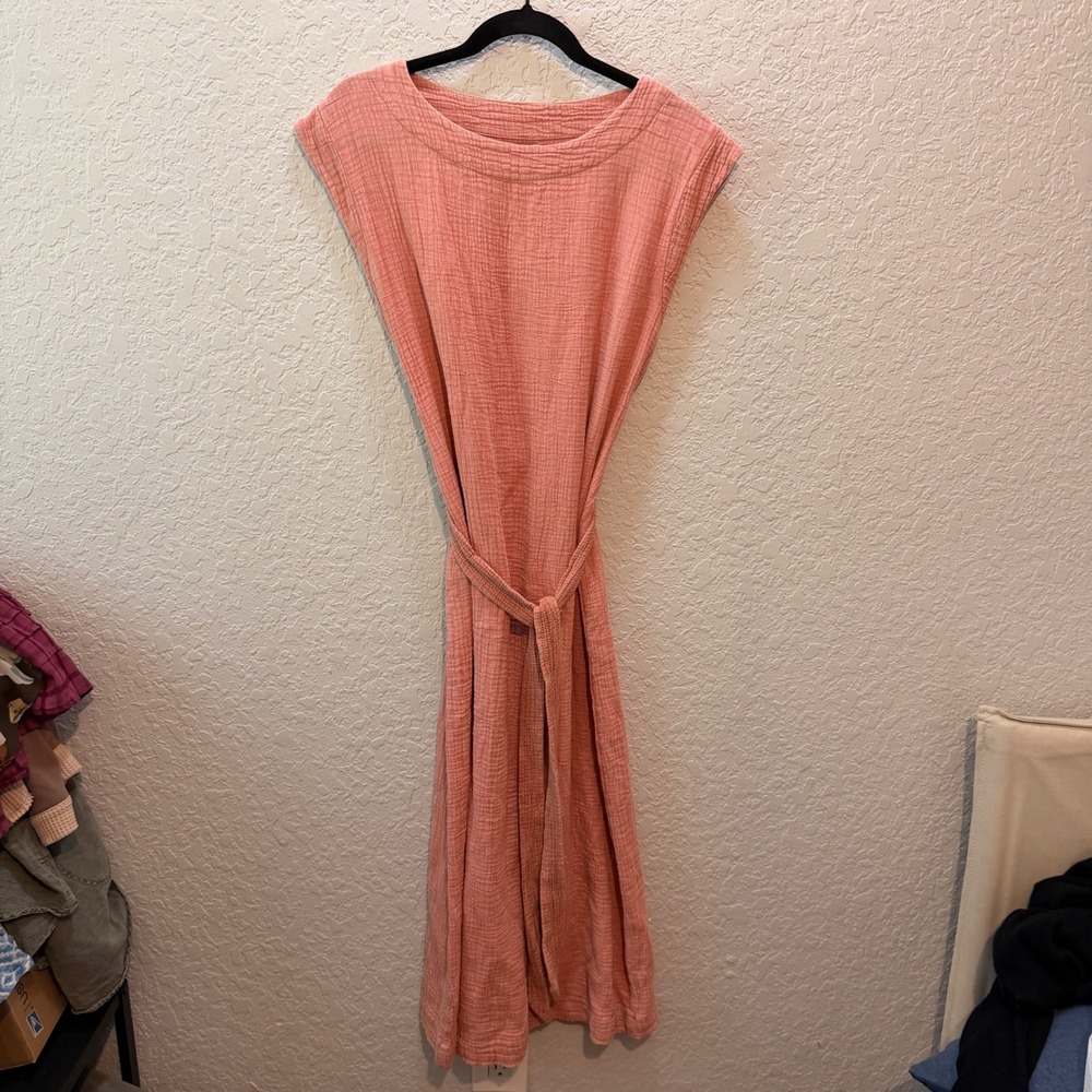 Faherty Dream Cotton Gauze Midi Dress Size M Sunwashed Dusty Rose Boho Coastal